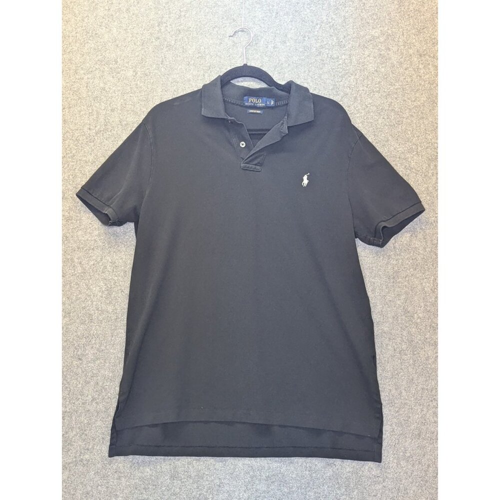 Polo Ralph Lauren Men’s Large Black Pima Stretch Mesh Polo Shirt White Pony Logo